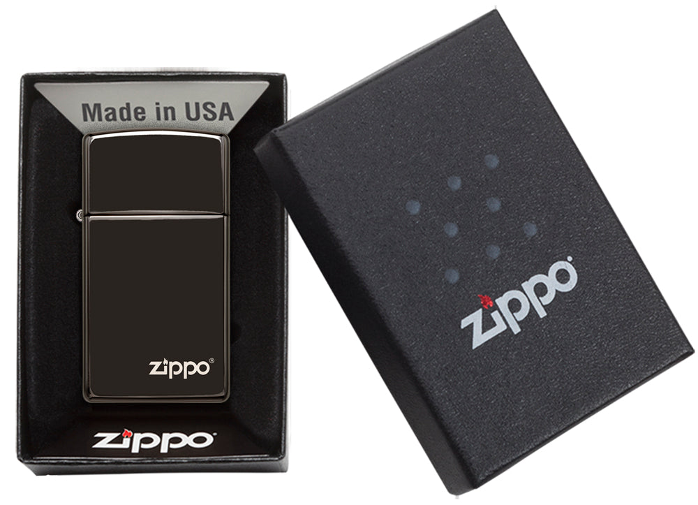 Zippo zapalovač 26583 Slim® High Polish Black Zippo Logo
