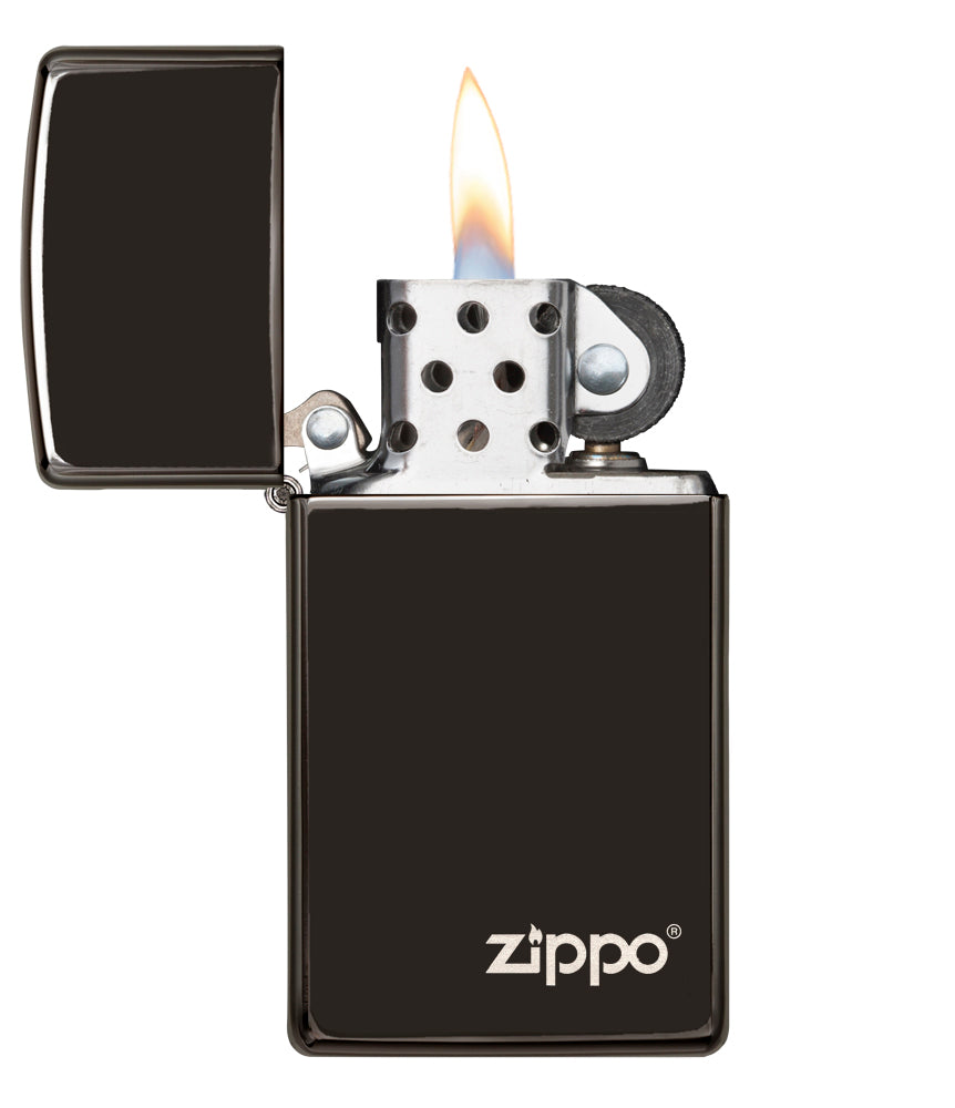 Zippo zapalovač 26583 Slim® High Polish Black Zippo Logo