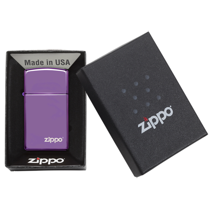 26002 Slim® High Polish Purple Zippo Logo
