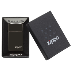 26583 Slim® High Polish Black Zippo Logo