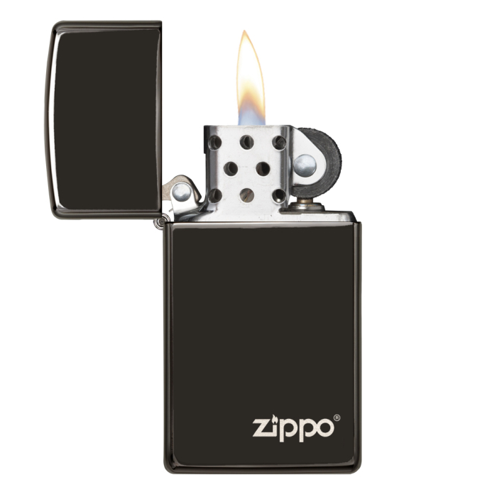26583 Slim® High Polish Black Zippo Logo